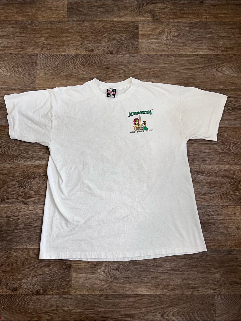 Vintage Johnson Graphic White Tee with Green Logo/A503